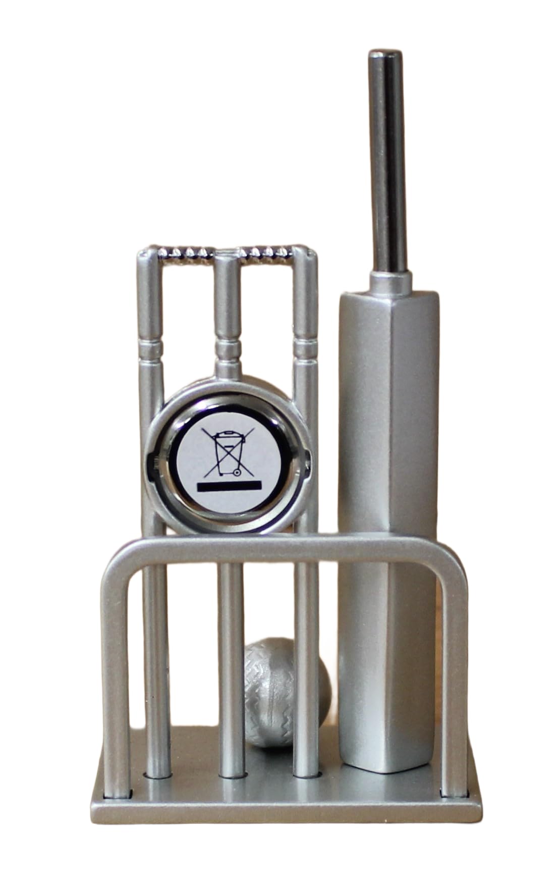 benerini Miniature Silver Colour Metal Cricket Bat & Ball Desk Clock - Cricket Gifts - Free Standing - Boxed Gift - Image 4