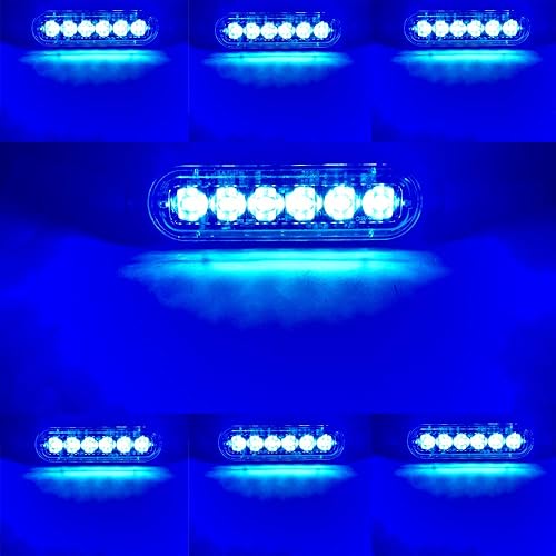 Miniatura 6 de KaiDengZhe 4 unidades, 6 LED, azul, ultra delgado, función de sincronización, advertencia, baliza de emergencia, advertencia, intermitente,