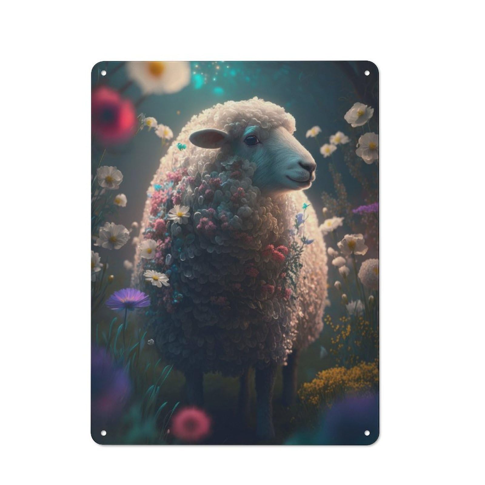 Tin Wall Plaque 40x30cm with Cute Floral Sheep for Guest Room Or Hallway, for Hallway Wall Decor Fans