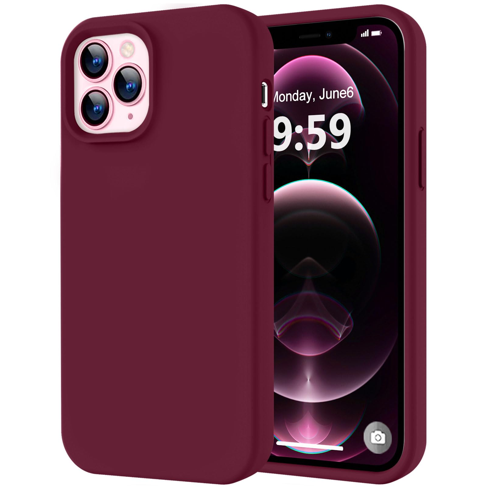 LOVE 3000 Compatible with iPhone 12 Pro Max Phone Case | Thickening Liquid Silicone | Anti-Scratch Microfiber Lining | Full-Body Duty Heavy Protection Case for iPhone 12 Pro Max Women Girls, WineRed