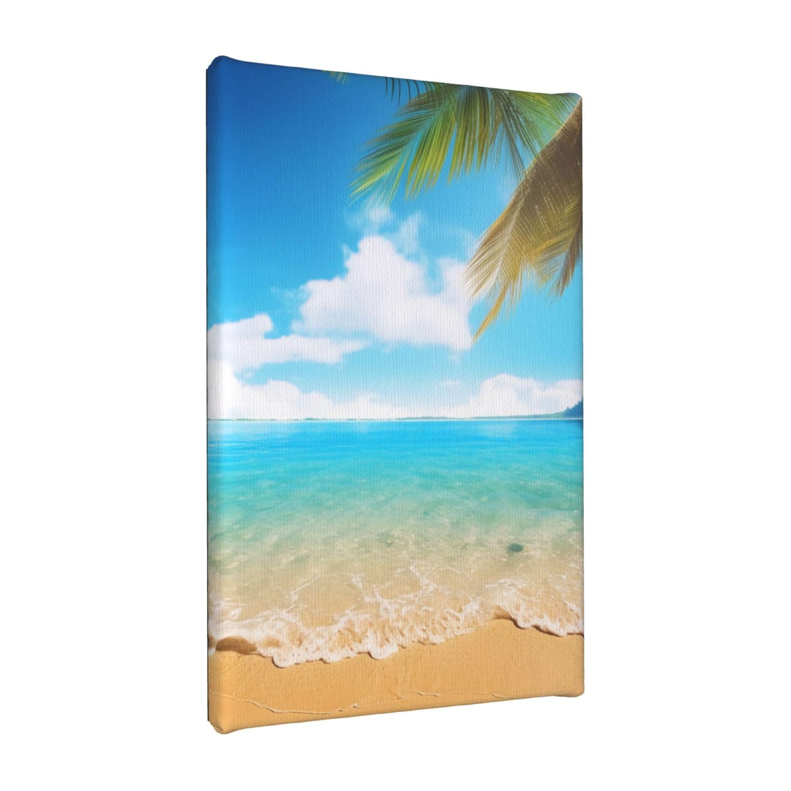 YKLJG Tropical beach palm theme Printed Wall Art Canvas Painting 20x30 CM Wooden Framed Picture Painting Artwork Prints for Bedroom Kitchen Home Office Decor