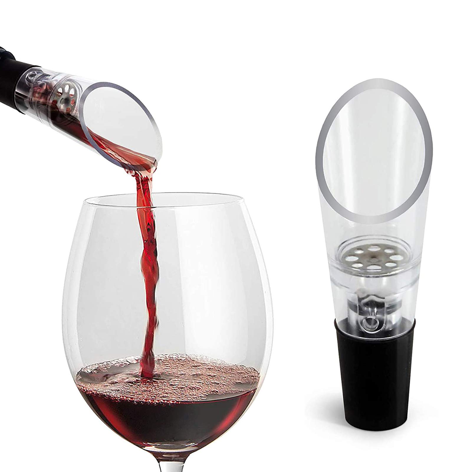 -Vertedor de aireador de vino, pico de decantador premium, vertedor para vino, decantador de acero inoxidable, desviador, silicona doméstica (1 pieza)