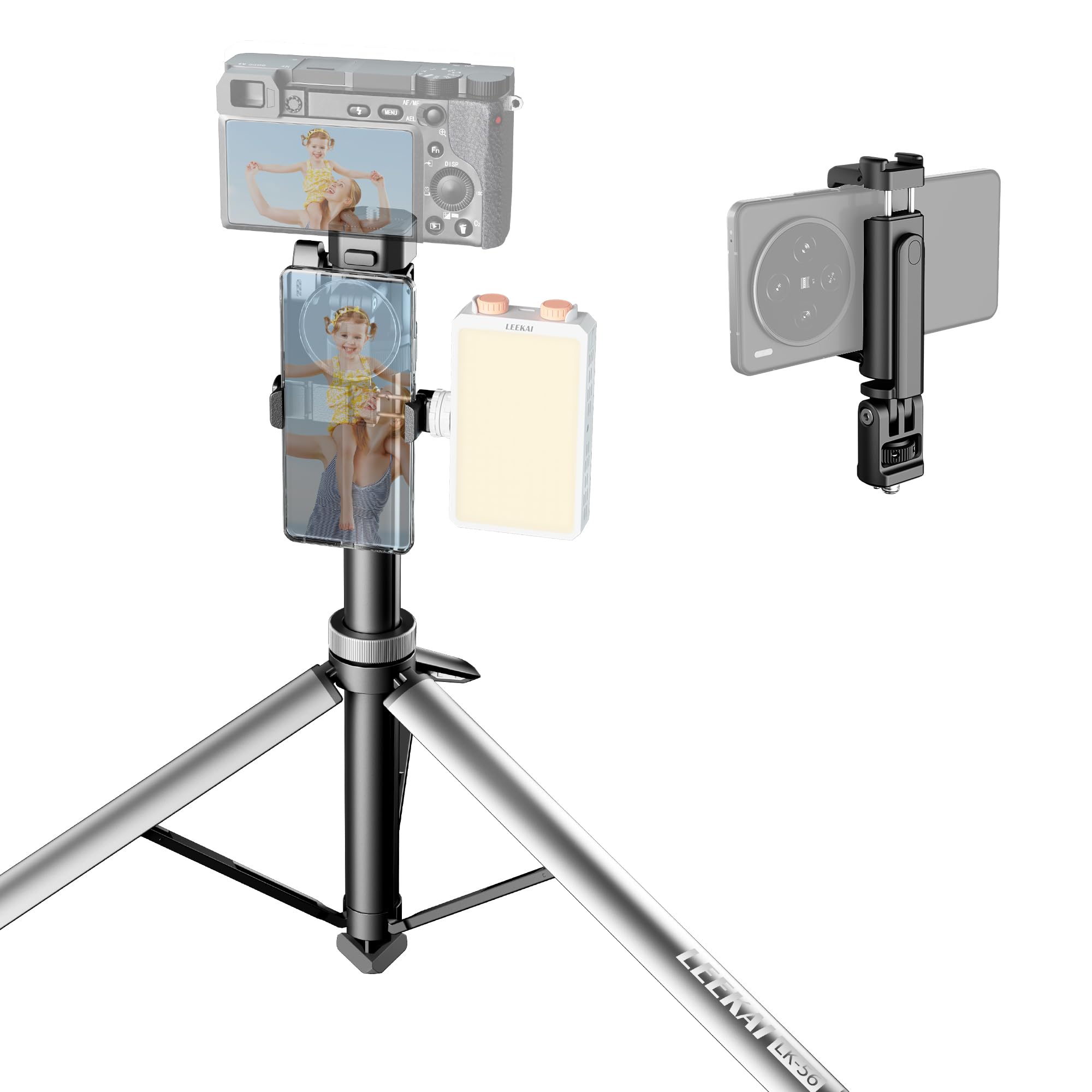 LEEKAI LK56 83.9'' One-Touch Deploy Tripod Light Stand with Phone Holder