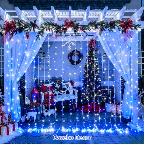 Image of JMEXSUSS 200 LED USB Curtain Lights Blue and White | Remote Curtain Christmas Lights, 8 Modes Christmas String Lights for for Bedroom, for Christmas, for Party, 6.5ftx6.5ft