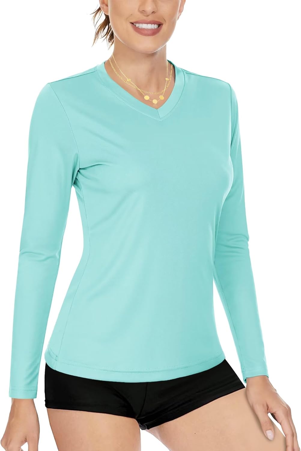 Boladeci Women’s UPF 50+ Sun Shirts V Neck Long Sleeve Lightweight Quick Dry UV Protection Clothing Rash Guard Swim T-Shirts