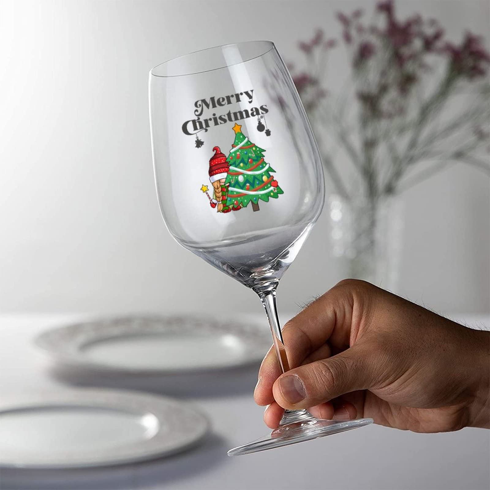 Juego de 2 copas de vino tinto con texto en inglés "Merry Christmas" enanos", 17 onzas, para degustación profesional de vinos tintos y blancos