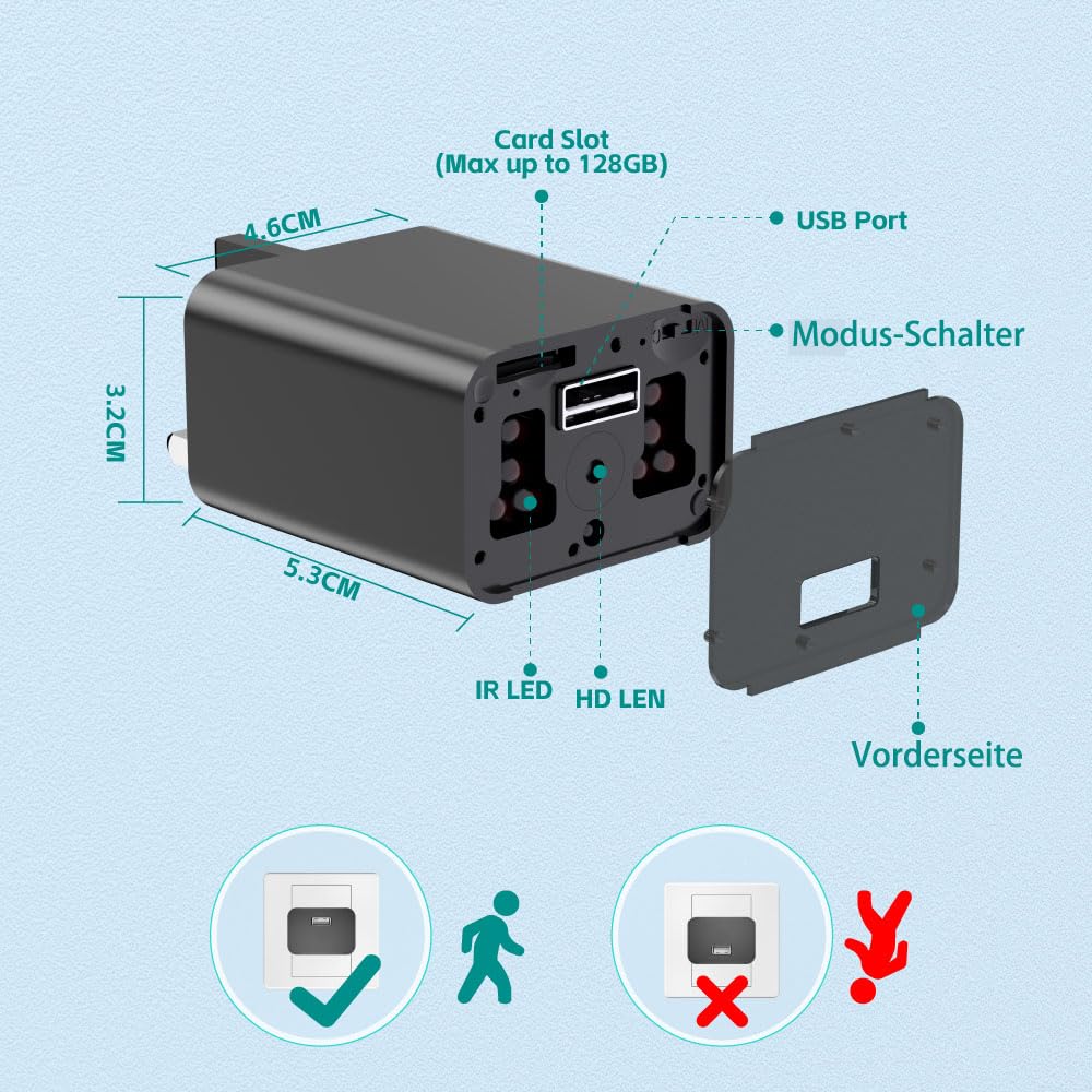64GB Mini Kameras 1080P Tragbare Kleine Videokamera USB Mini Überwachungskamera mit Infrarot Nachtsicht/Bewegungsmelder
