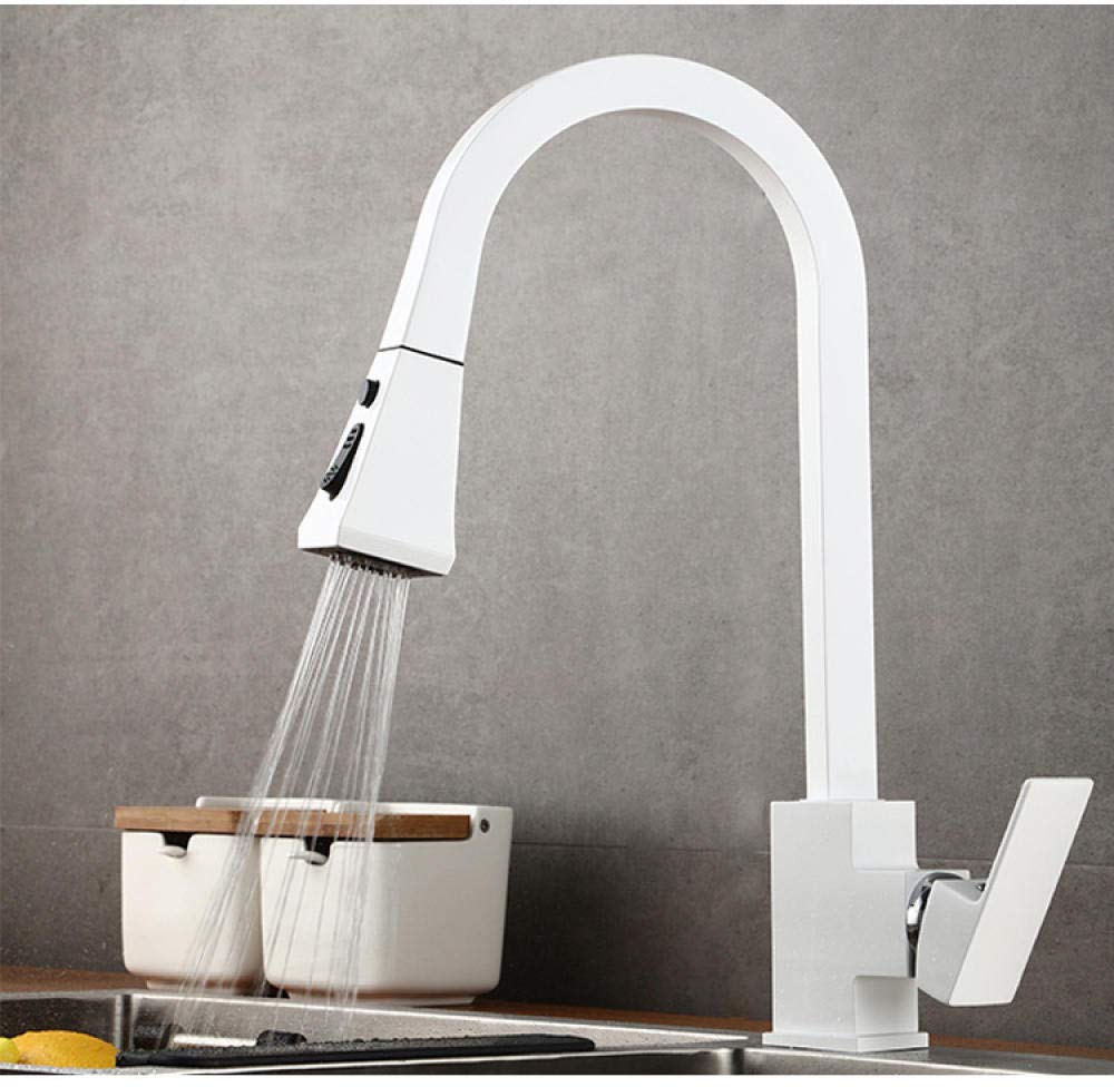 Grifos de fregadero de cocina, grifo de cocina extraíble giratorio de 360 grados, grifo mezclador blanco para cocina, diseño de goma, montaje en cubierta caliente y fría para fregaderos