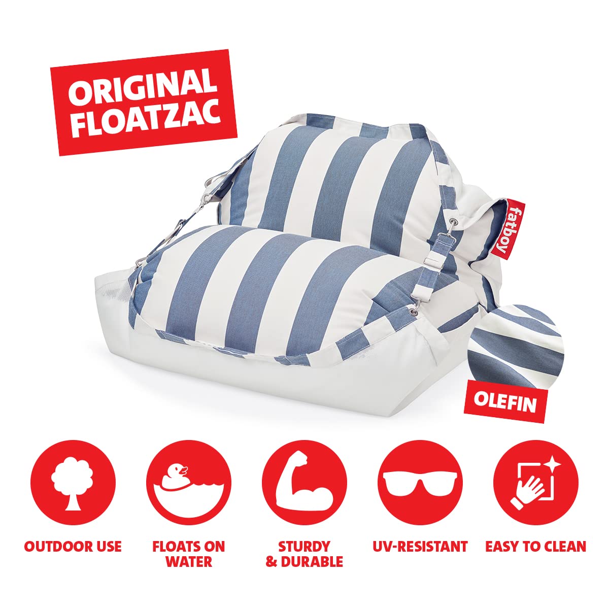 Fatboy® Original Floatzac Strisce Blu Oceano | Pouf per il pavimento e sull'acqua | Asciugatura rapida e galleggiante
