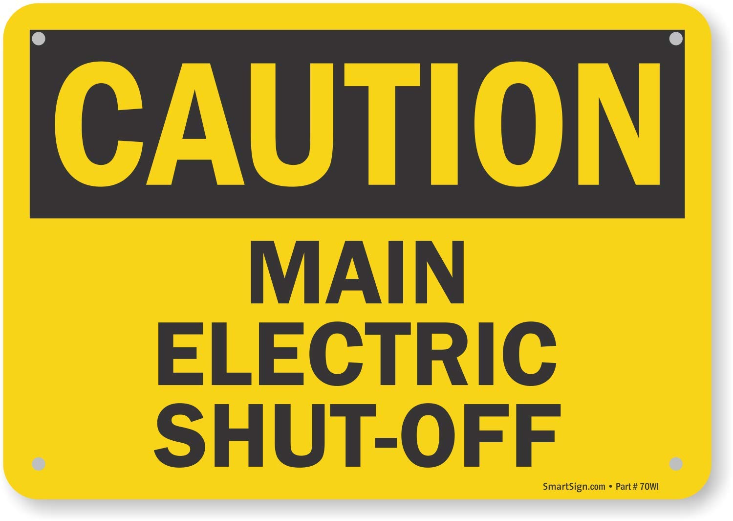 SmartSign 7 x 10 inch “Caution - Main Electric Shut-Off” OSHA Sign, Digitally Printed, 55 mil HDPE Plastic, Black and Yellow, Made in USA