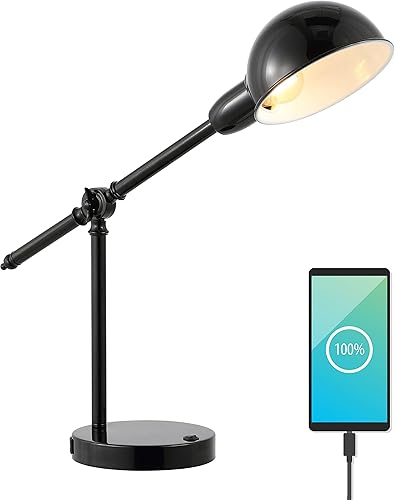 JONATHAN Y JYL7123A Curtis - Lámpara de tarea LED con pantalla de cúpula ajustable de hierro de 20.25 pulgadas, puerto de carga USB, clásica,