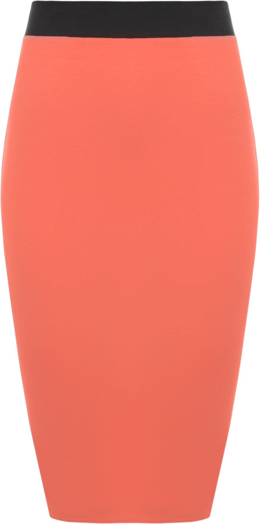 WearAll Womens Plus Size Plain Bodycon Pencil Ladies Stretch Office Midi Skirt - Coral 12-14