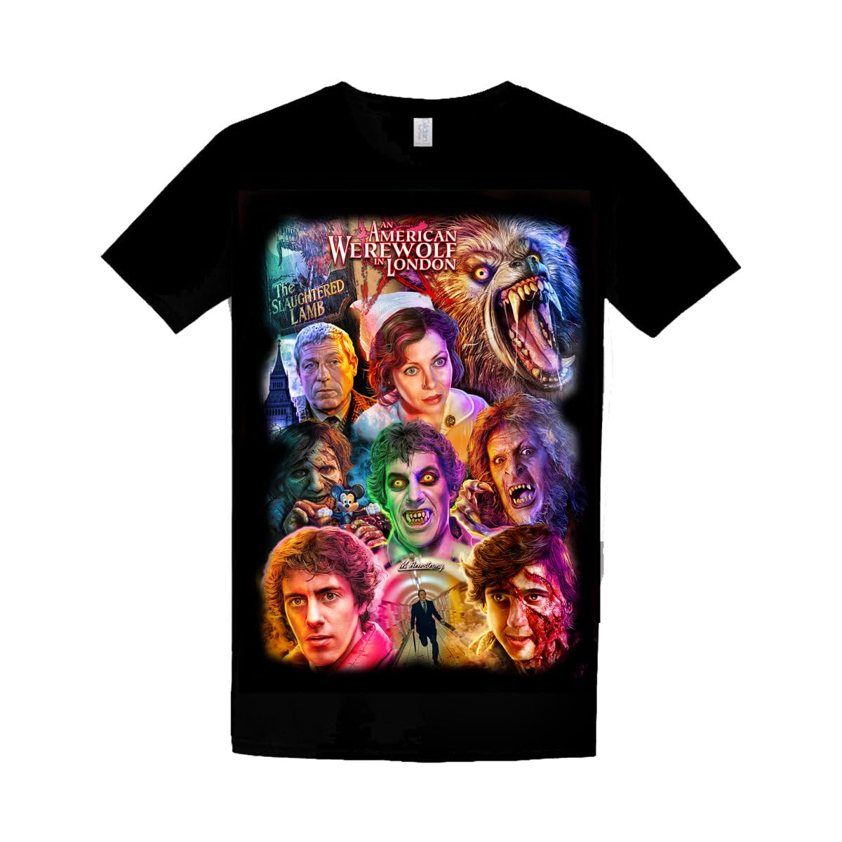 Wild Star Hearts Unisex Black Horror Movie - American Werewolf In London - Slaughtered Lamb T-Shirt