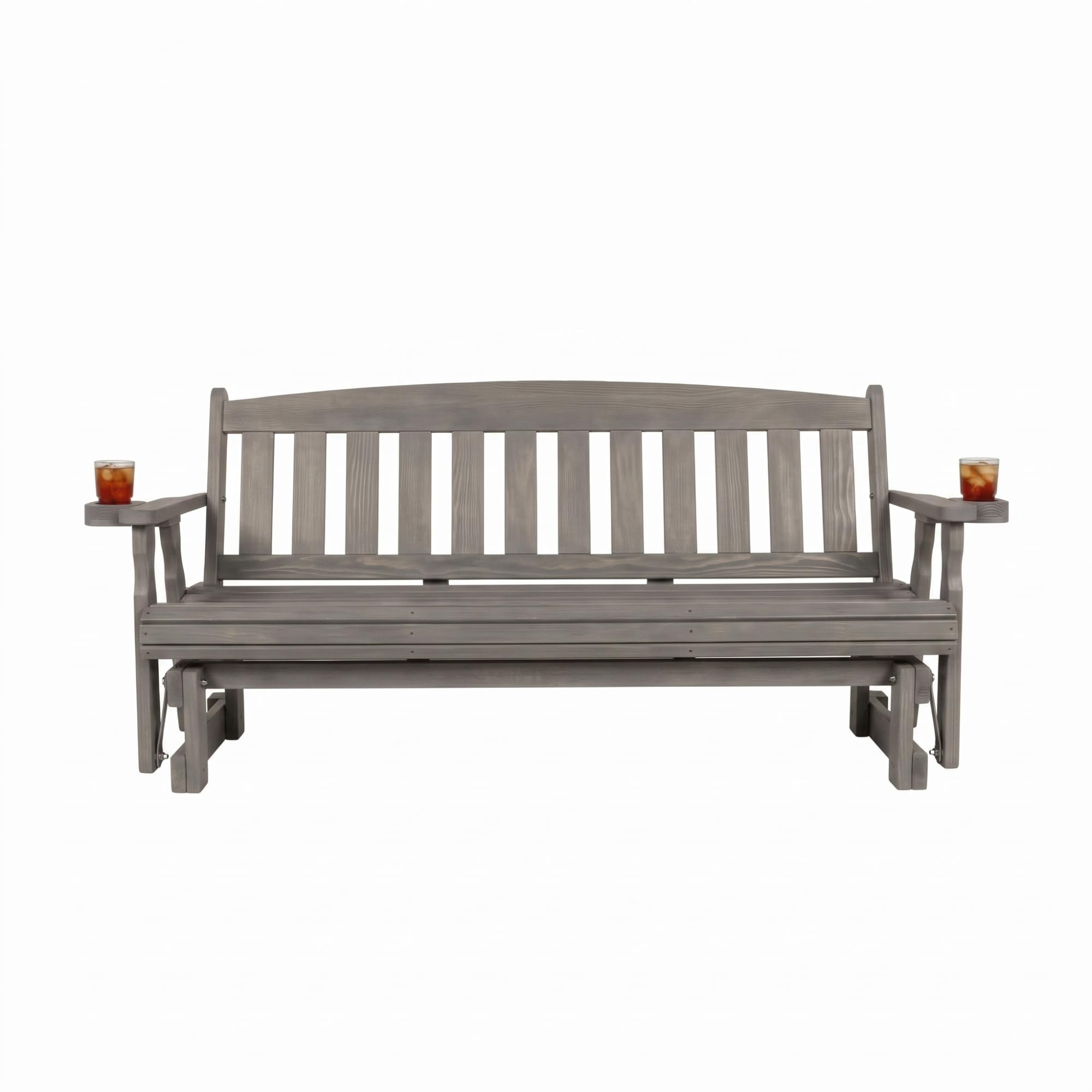 Amish Heavy Duty 800 Lb Mission Pressure Treated Porch Glider with Cupholders (6 Foot, Semi Solid Grey Stain)