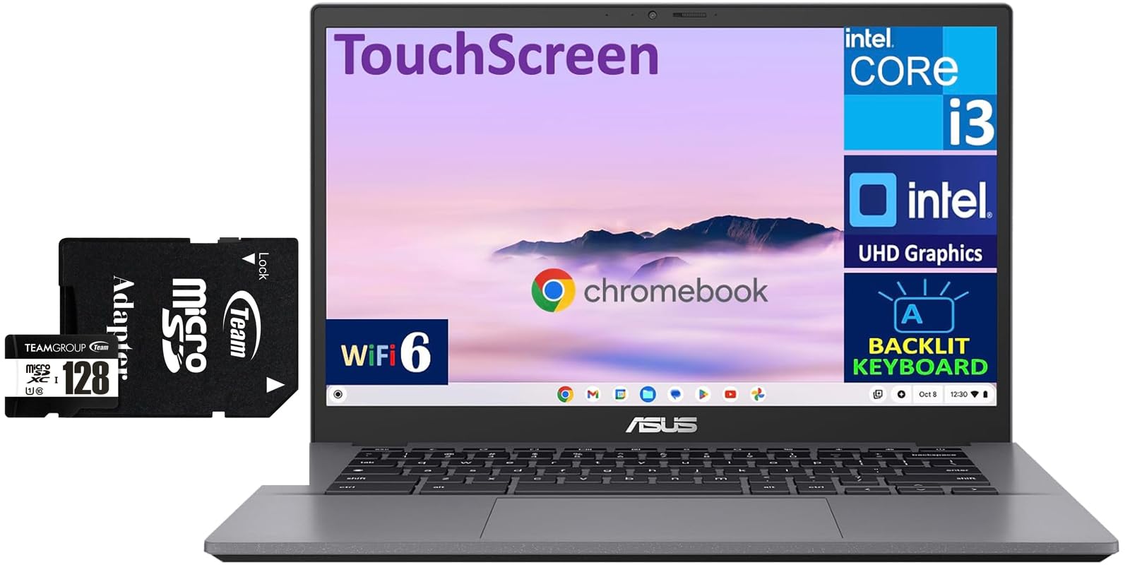 ASUS Chromebook Plus CX34 Everyday Value 14.0" Touchscreen FHD Display (Intel i3-1215U, 8GB LPDDR5, 256GB Storage (128GB SSD + 128GB Micro SD Card), WiFi 6, Webcam, Bluetooth 5.4, Chrome OS (Renewed)