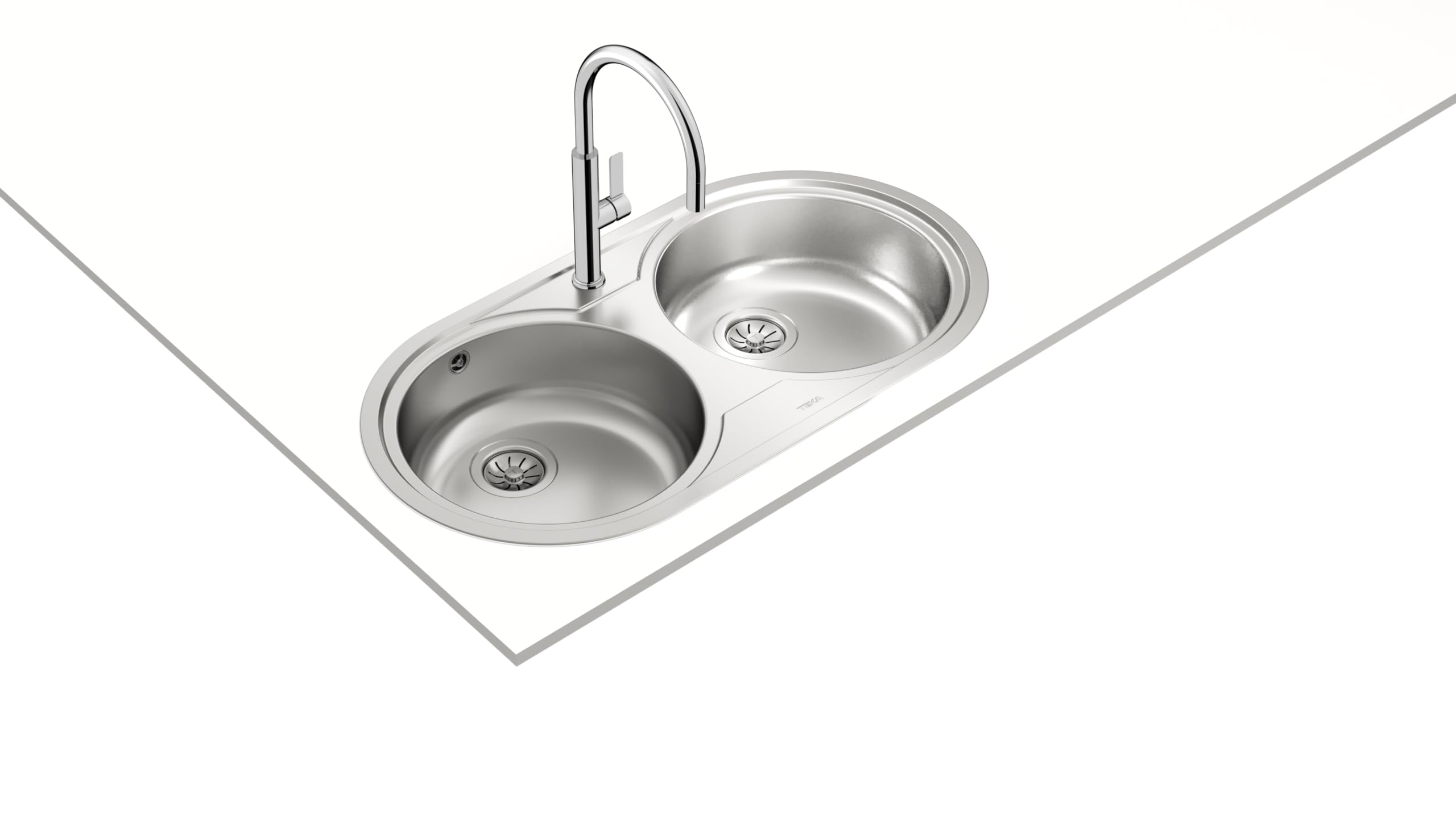 TEKA Fregadero de Dos Cubetas en Acero Inoxidable 18/10, Válvula Canasta 3 ½”, Profundidad 150mm, Instalación Encastrada para Mueble de 90cm, Modelo Duetta 2C