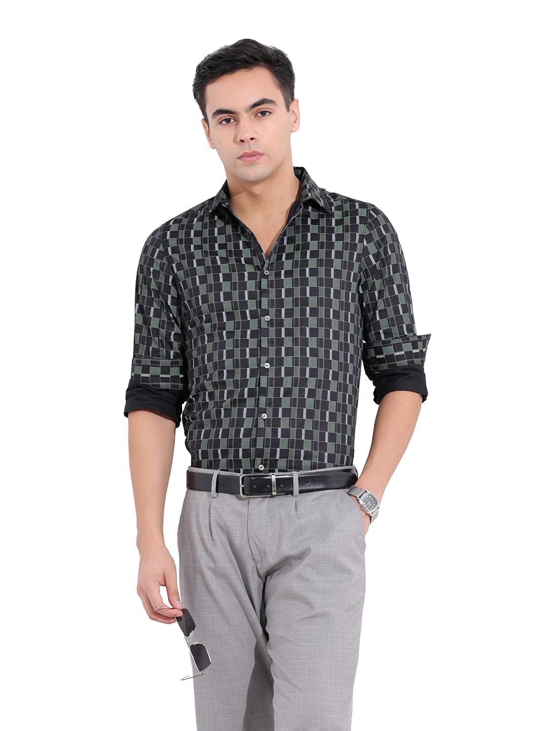 The Indian Garage Co Camicia a maniche lunghe da uomo con colletto cutaway stampato slim fit
