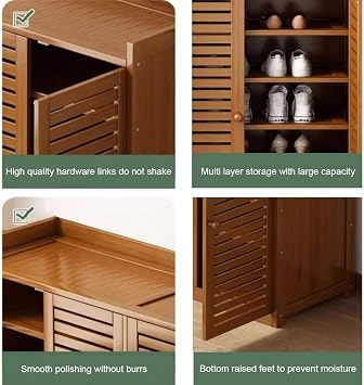 Bamboo Shoe Cabinet, 7-Tier Rustic Large Capacity Shoe Rack, with Doors Household Storage Shoe Shelf, Multi-functional Free Standing Shoe Stand for Entrance, Hallway, Balcony