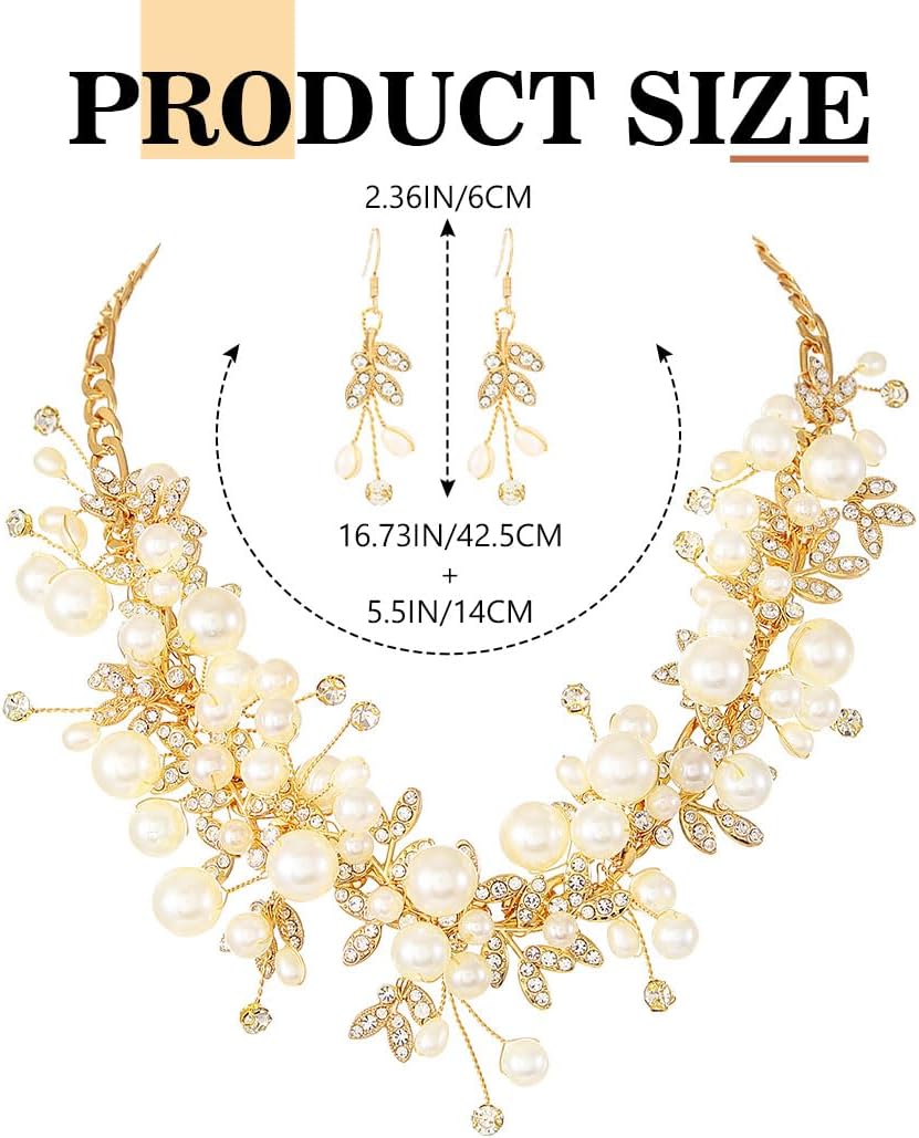 JAKAWIN Pearl Wedding Necklace and Earring Set Bridal Jewelry Set Gold Rhinestone Formal Necklaces for Brides and Bridesmaids - Image 4