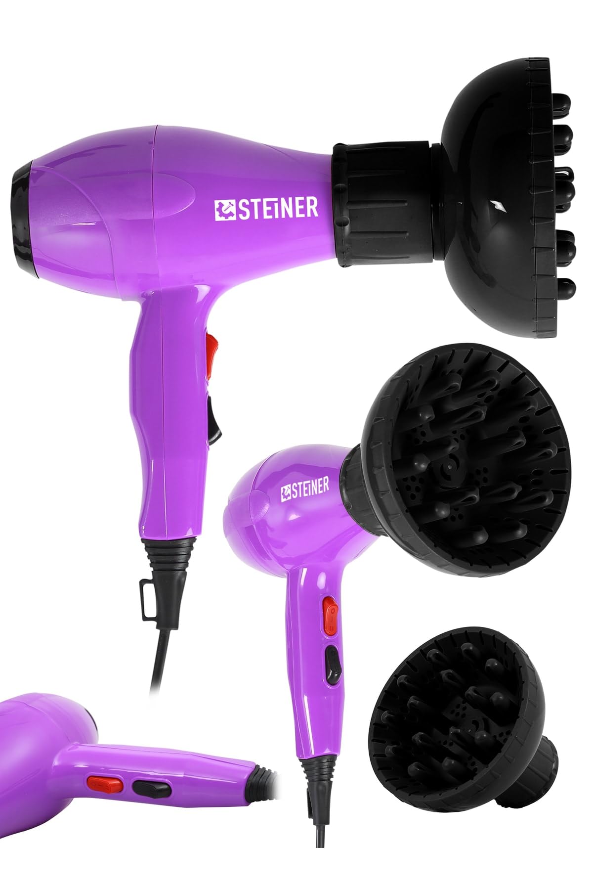 Steiner Alman 3800 Watt Professional Saç Kurutma Makinesi Ac Motor Fön Makinesi + Difüzör + 2 Adet Başlık