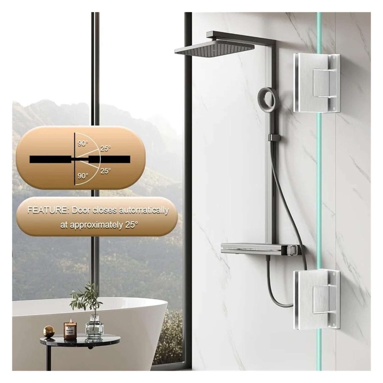 Bisagra Ducha Bisagras de acero inoxidable 90 grados for puertas ducha vidrio sin marco 8-12 mm. Abrazaderas resistentes pared a for baño