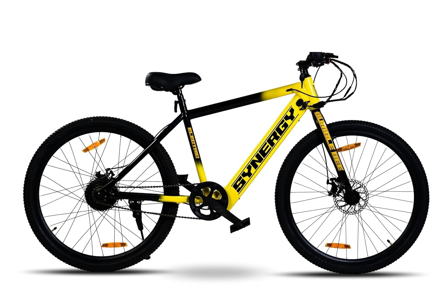 SYNERGY B1 Electric Cycle with Dual Disc Brakes, 250w BLDC Motor, 7.8Ah Li-Ion Battery, Throttle with Battery Indicator, 95% Pre-Assembled with Charger, Yellow Color (Without LCD Display, 7.8ah)