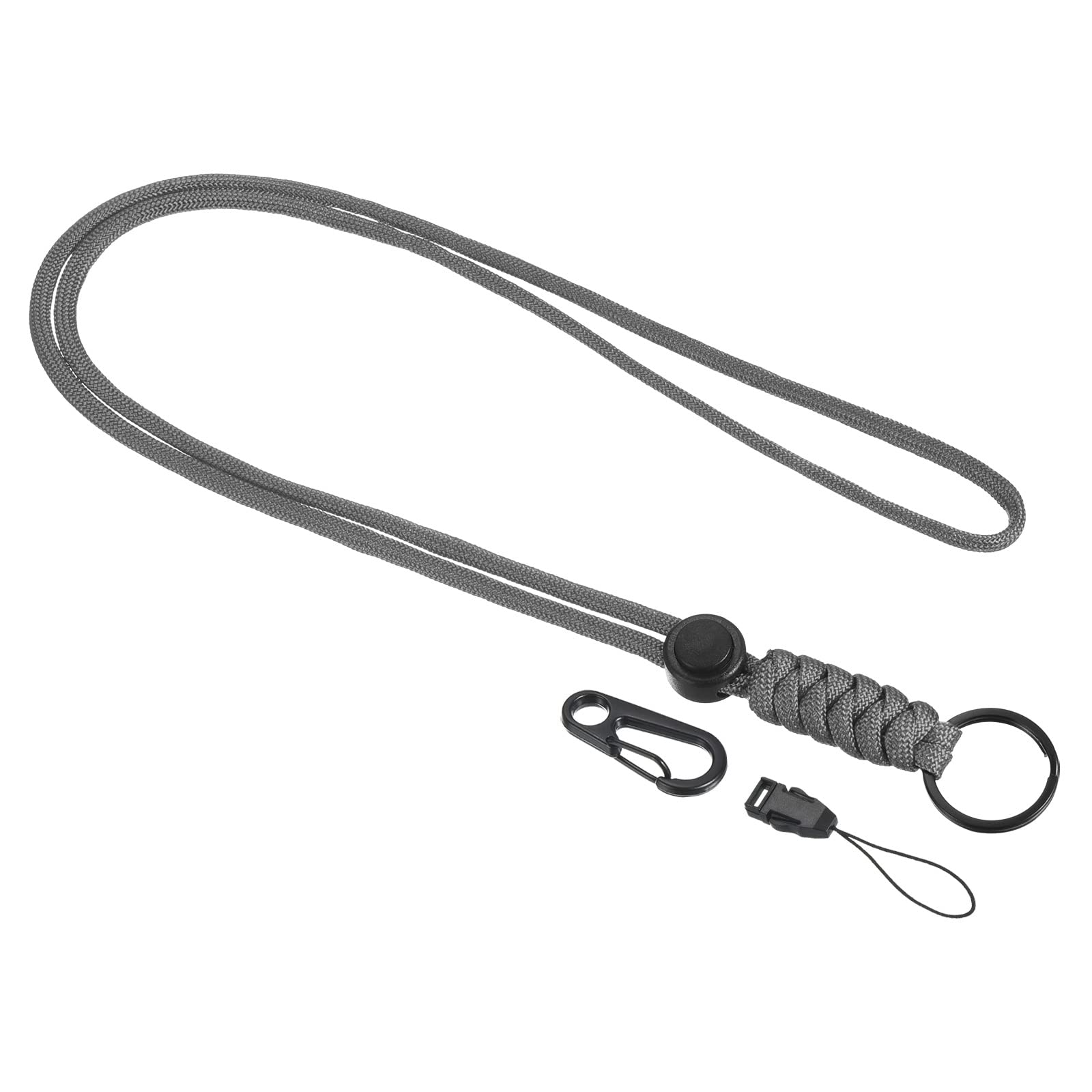 PATIKIL Paracord Lanyard 20.5 Inch, Necklace Keychain Cord Metal Clasp Hook Ring Strap for Keys Whistle ID Card Badge Holder Gray