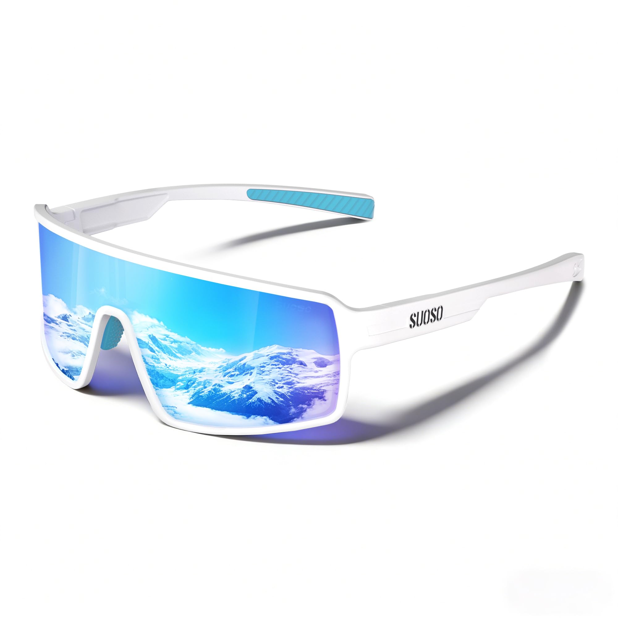 suoso Fahrradbrille-Sportbrille-Herren-Damen-Schnelle Brille Rave-UV400-Polarisiert Sonnenbrille-Radfahren-Rennrad brille,A04-Weiß-Eisblau