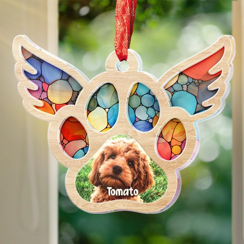Pawfect House Pet Leave Pawprints on Our Hearts Memorial Suncatcher Ornament, Angel Dog Christmas Ornaments, Dog Memorial Gifts for Loss of Dog, Pet Loss Gifts, Dog Memorial Gifts, in Memory of Dog