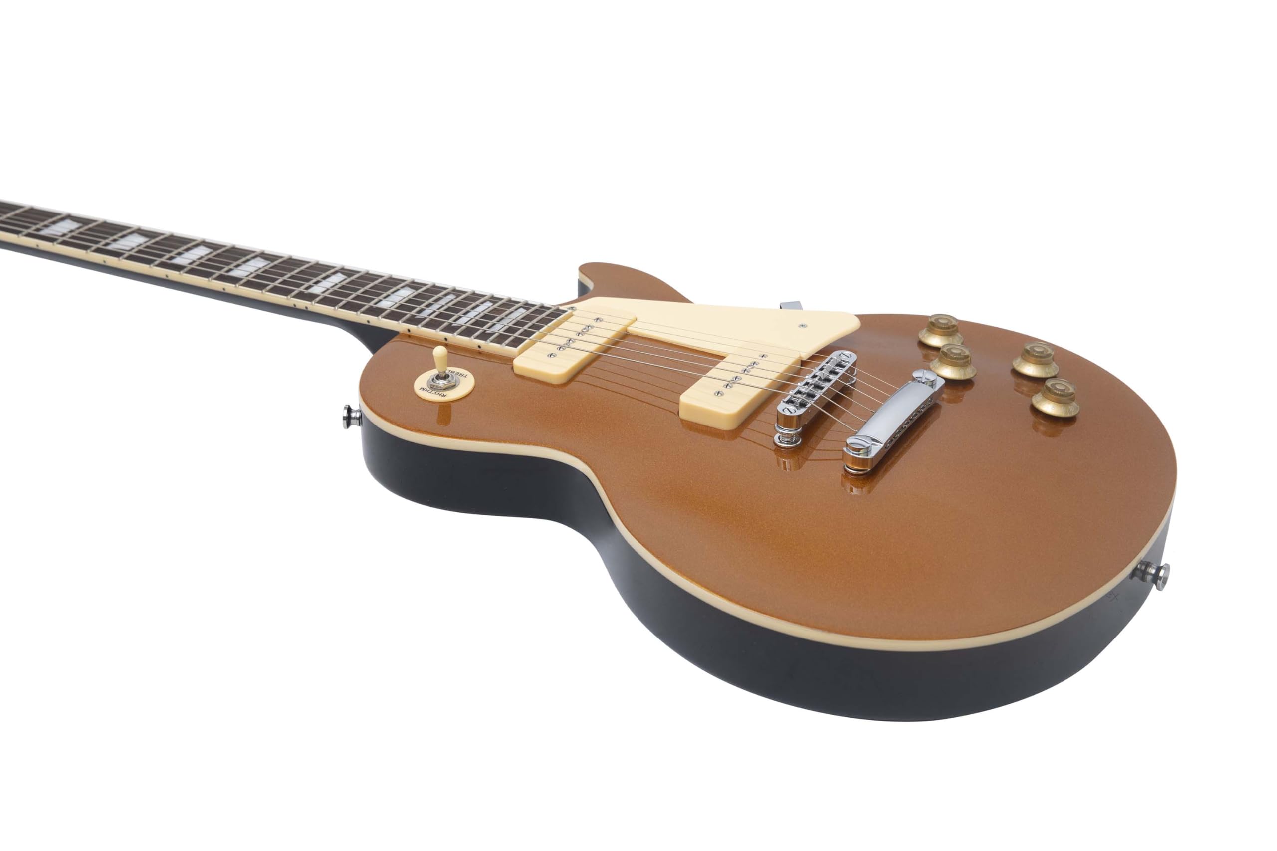 EKO GUITARS - LS-400 E-Gitarre, Korpus aus Paulownia, Ahornhals, Griffbrett aus Lorbeer, 2 P-90 Pickups, Tune-O-Matic Bridge, 22 Bünde, Mensur 630 mm, Farbe Gold
