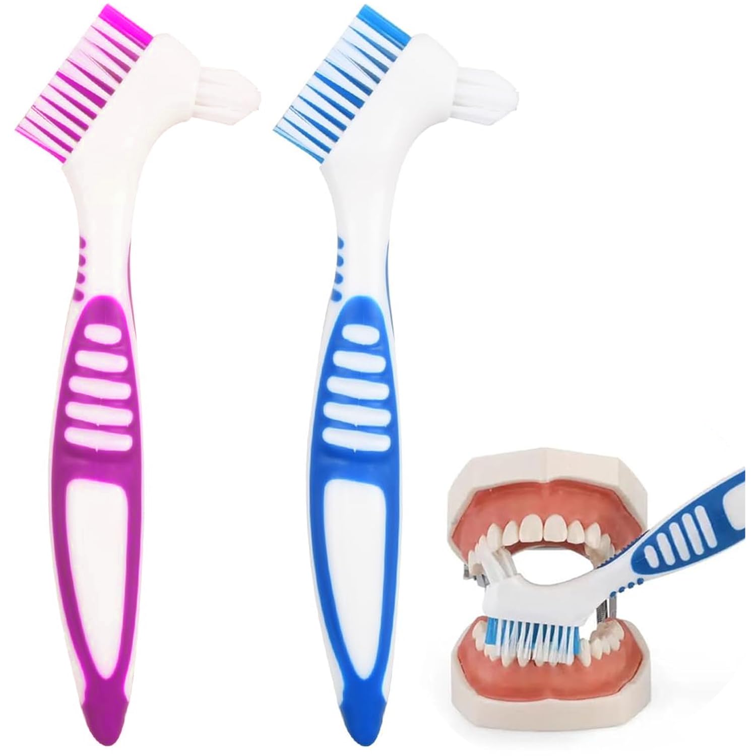 2 Pcs Denture Brush Set, Portable Retainer Cleaning Toothbrush with Double Bristle Head, Ideal for Cleaning False Teeth, Mouth Guards, and Retainers, Easy Oral Appliance Care for Daily Use-image-39