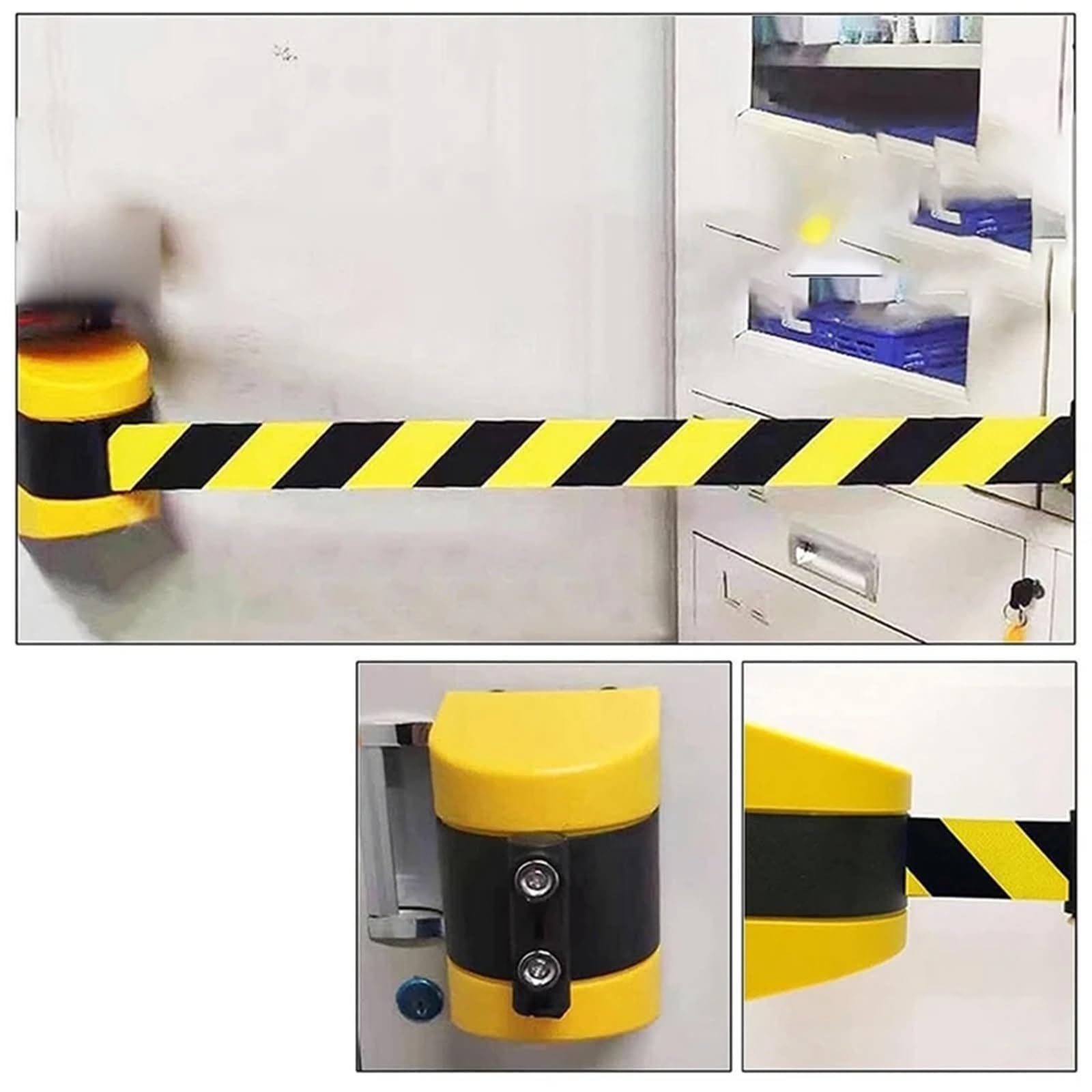 Cinta Balizamiento Montado En Pared Barrera de cinta retráctil magnética, barrera cordón seguridad, for colas con adsorción, 10 m para Aeropuertos
