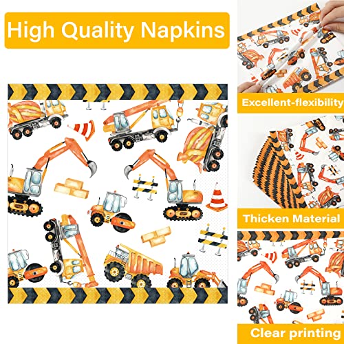 Image of 100 Pcs Construction Birthday Party Plates and Napkins Set Dump Truck Birthday Party Decorations Supplies Construction Tableware Construction Themed Party Favors for Boys Birthday Serves 25