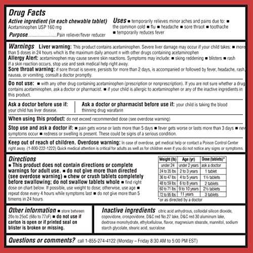Healthy Living Children's Pain Reliever & Fever Reducer Acetaminophen Chewable Tablets, Bubblegum, 48 Count #TOP6