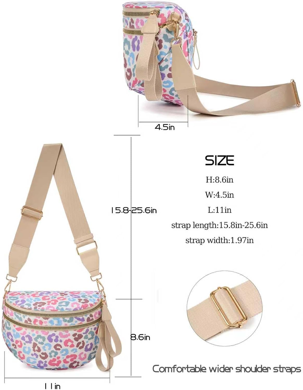 FEIBOON Spacious Nylon Crossbody Bag Bum Bag Handbags Wallets Purses Trendy Shoulder Bag for Women
