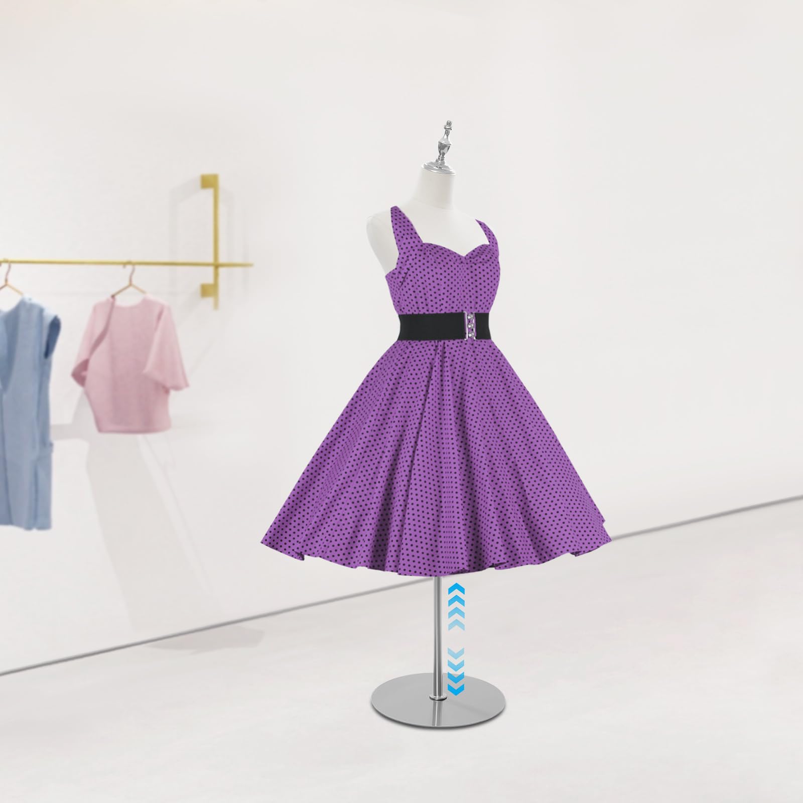 Damen Kleiderform Kleiderpupp Schaufensterpuppe Freistehend Verstellbare Büste Mannequin Ständer Kleid Display Hochzeitskleid Ständer 70-130 cm (Silber, Runden)