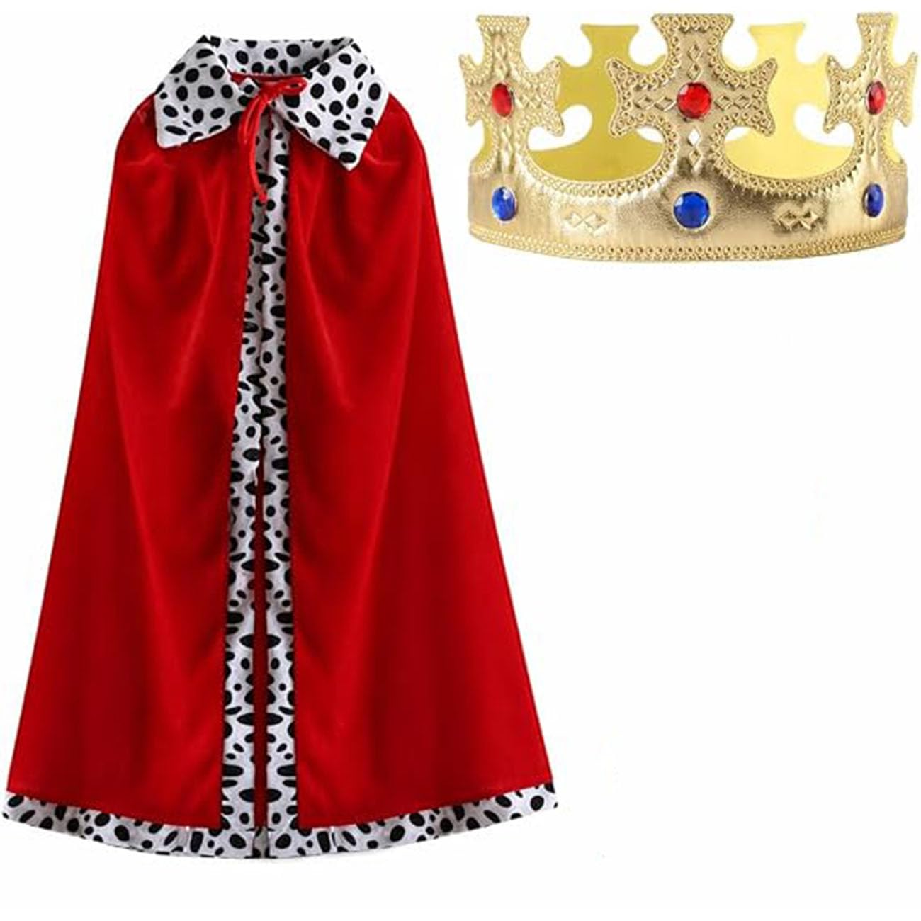 Efuwfugc Adult King Costume, Red Cape and Crown Set, 90cm | Royal Role Play Costume, Red Cape with Gold Crown, Stage Performance Dress Up, Halloween Fancy Dress
