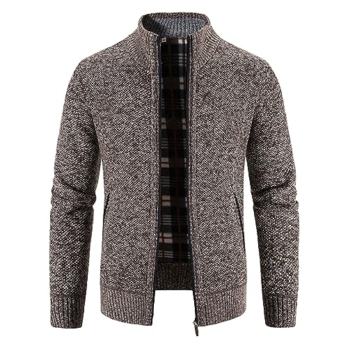 Mens Full Zip Knitted Cardigan Sweater Stand Collar Slim Fit with 2 Front Pockets Warm and for Casual Wear