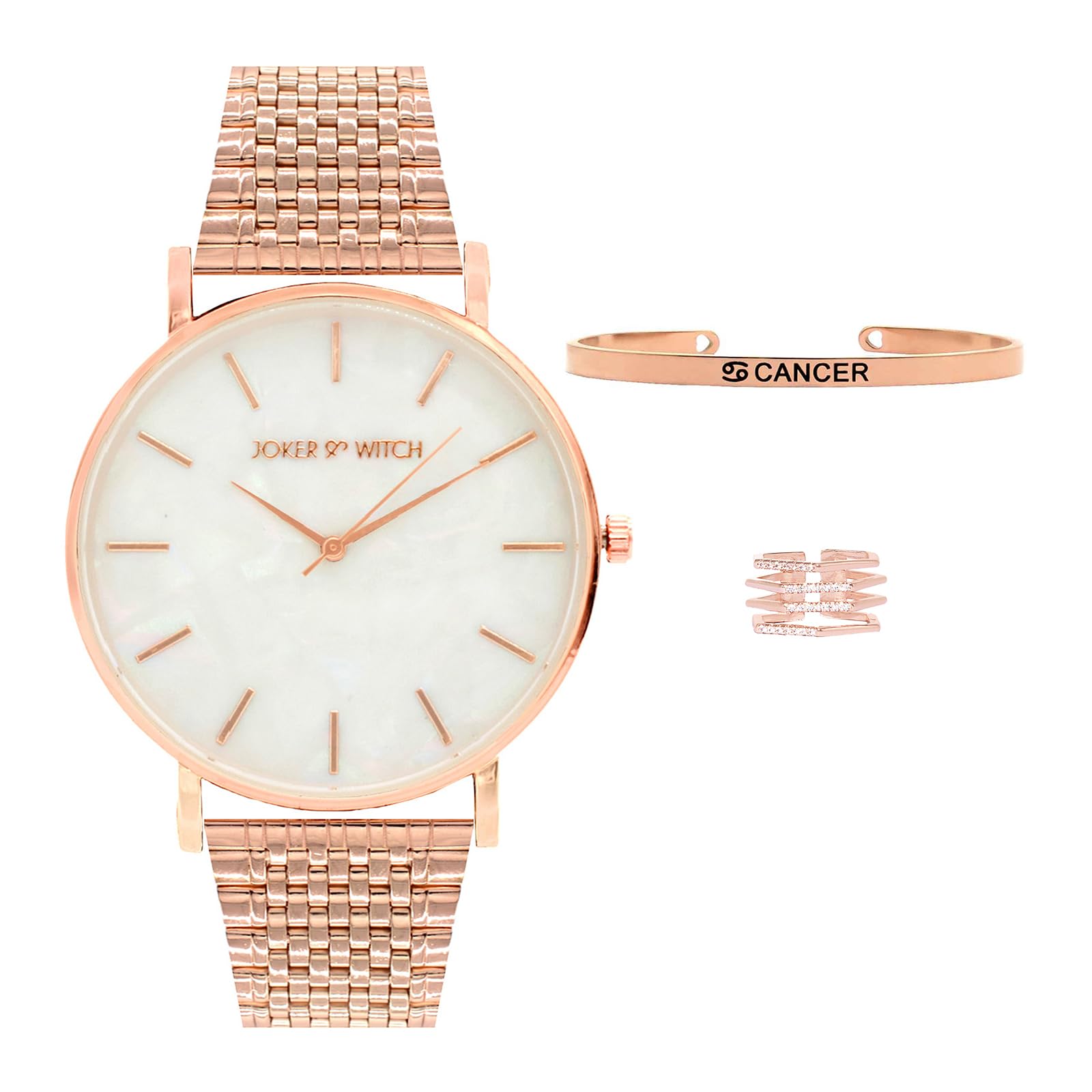 Joker & Witch Stainless Steel Love Jinx Rosegold Cancer Love Triangle Women Analogue Watch Gift Sets, White Dial, Rose Gold Band (B0CC4XQBTF) Amazon Price History, Amazon Price Tracker