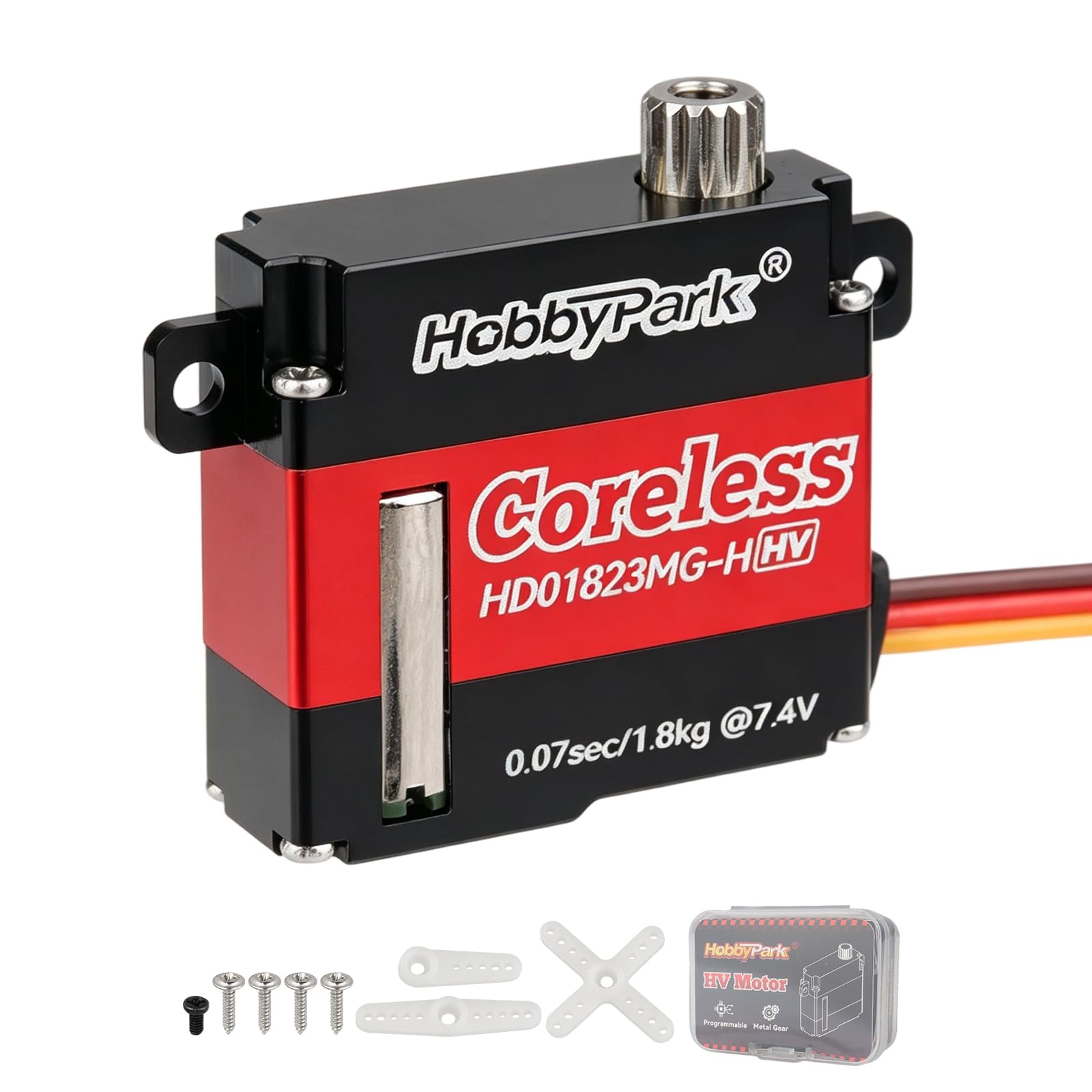 HobbyPark Servo per aereo RC Motore Coreless Tutti gli ingranaggi in metallo Servo digitale ad alta velocità per RC Aircraft Glider Aereo Ala Servo Parti ad ala fissa (w/Top Tabs)