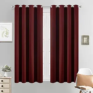 Yakamok Light Blocking Window Blackout Curtains Thermal Insulated Room Darkening Drapes for Bedroom,Solid Grommet Top Window Panels, 52x54 Inch, Burgundy Red, 2 Panels