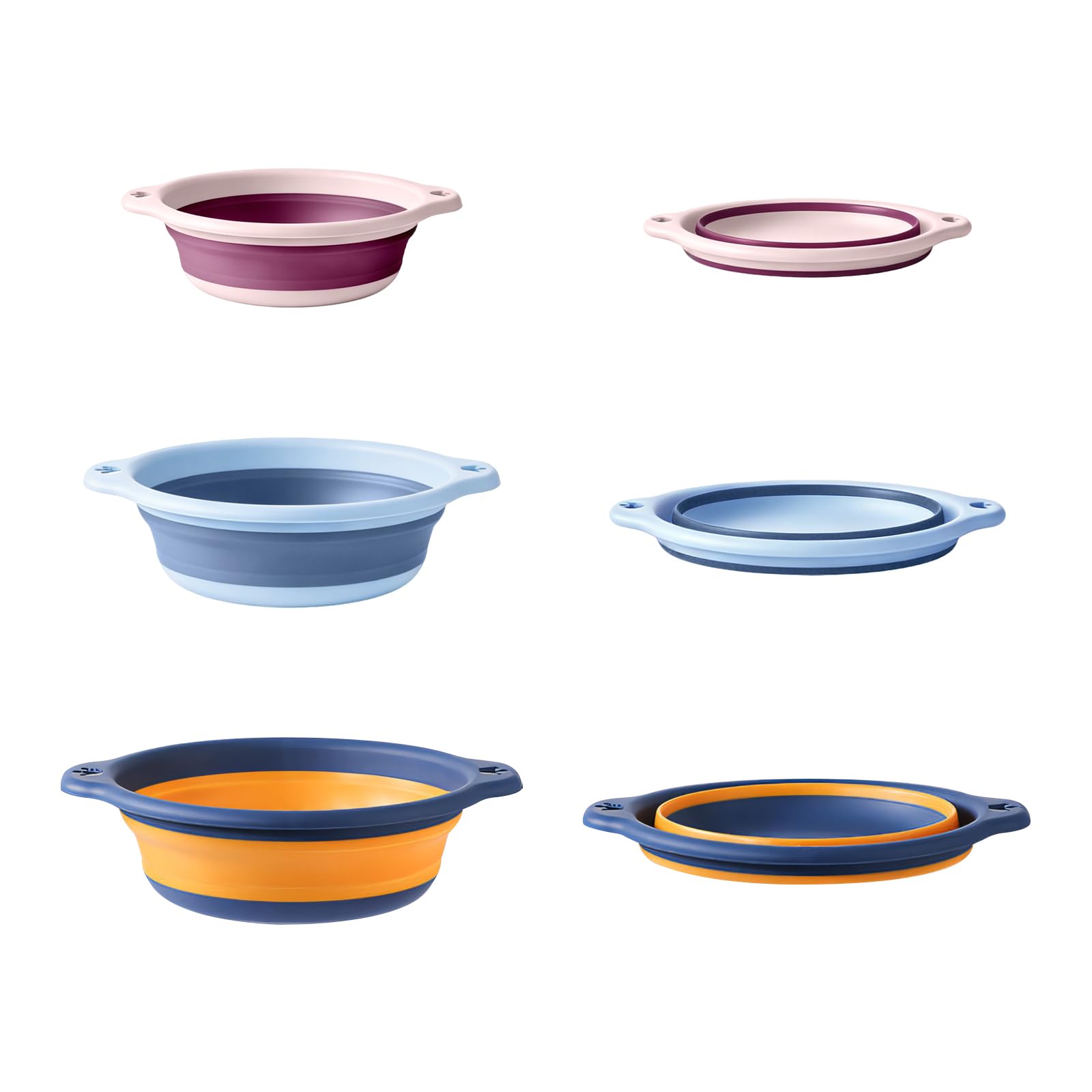 3Pcs Round Collapsible Washing Up Bowls,23/33/38cm Foldable Plastic Basin