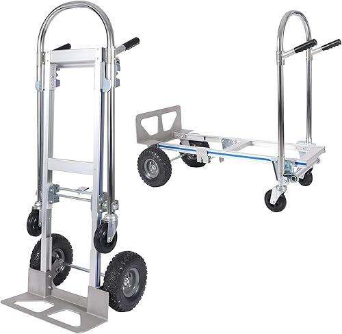 RedSwing Carrito de mano convertible 2 en 1, carrito de mano plegable industrial de aluminio con 4 ruedas para transporte, supermercado, jardín,