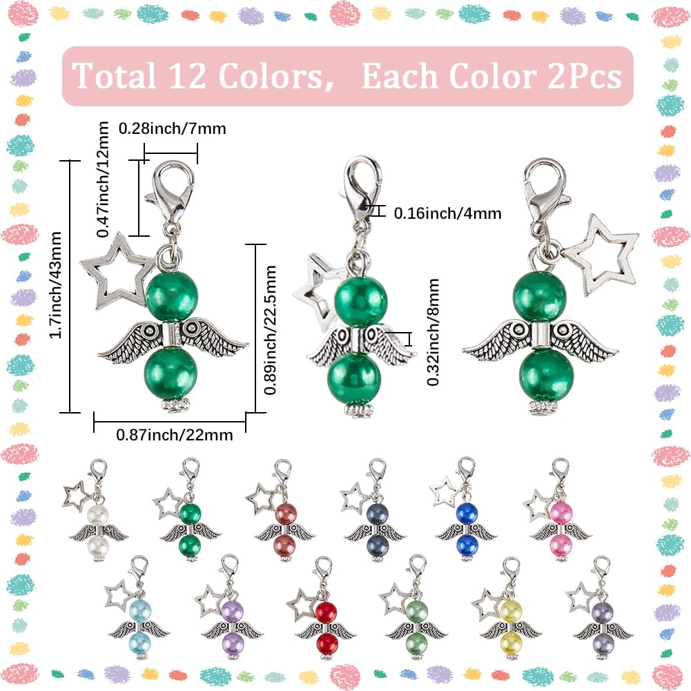 SUNNYCLUE 1 Box 24pcs 12 Colors Knit Marker Charms Crochet Knit Stitch Markers Glasses Angel Fairy Silver Wing Star Stitching Charm with Lobster Clasp for Women Weave Sewing Locking Crafts Accessories - Image 2