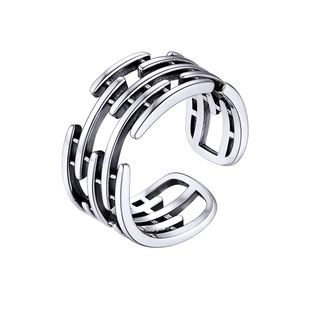 PROSILVER925 Sterling Silver Adjustable Open Ring for Women, Solid Sterling Silver Stackable Ring, knuckle Finger Ring, Pinky Ring, Come with BoxRecycled Claim Standard Blended