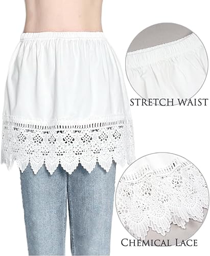 Miniatura 3 de Paquete de 2 extensores de camisa de encaje para mujer, parte superior falsa, camisa de barrido inferior, falda hueca de media longitud