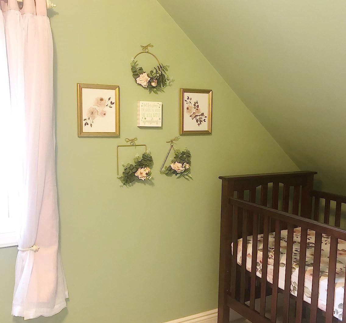 Fermus Floral Hoop Wreaths Set of 3 Artificial Flower Hanging Wall Hoop Garland with Pink Clematis Tea Rose Flowers and Green Eucalyptus Leaves for Wedding Nursery Wall Decor