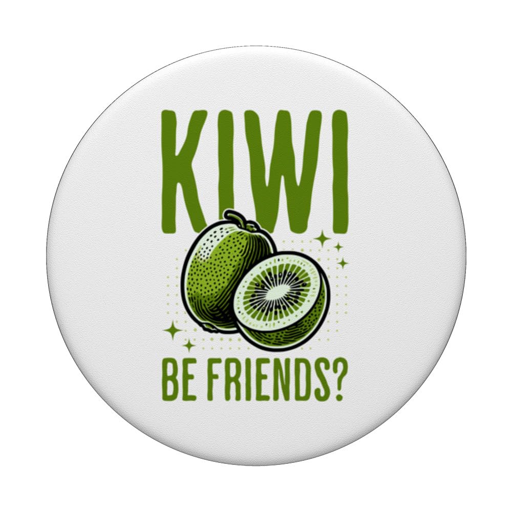 Kiwi Be Friends Funny Saying Fruit Pun Vintage Illustration PopSockets Swappable PopGrip, Black - Image 3
