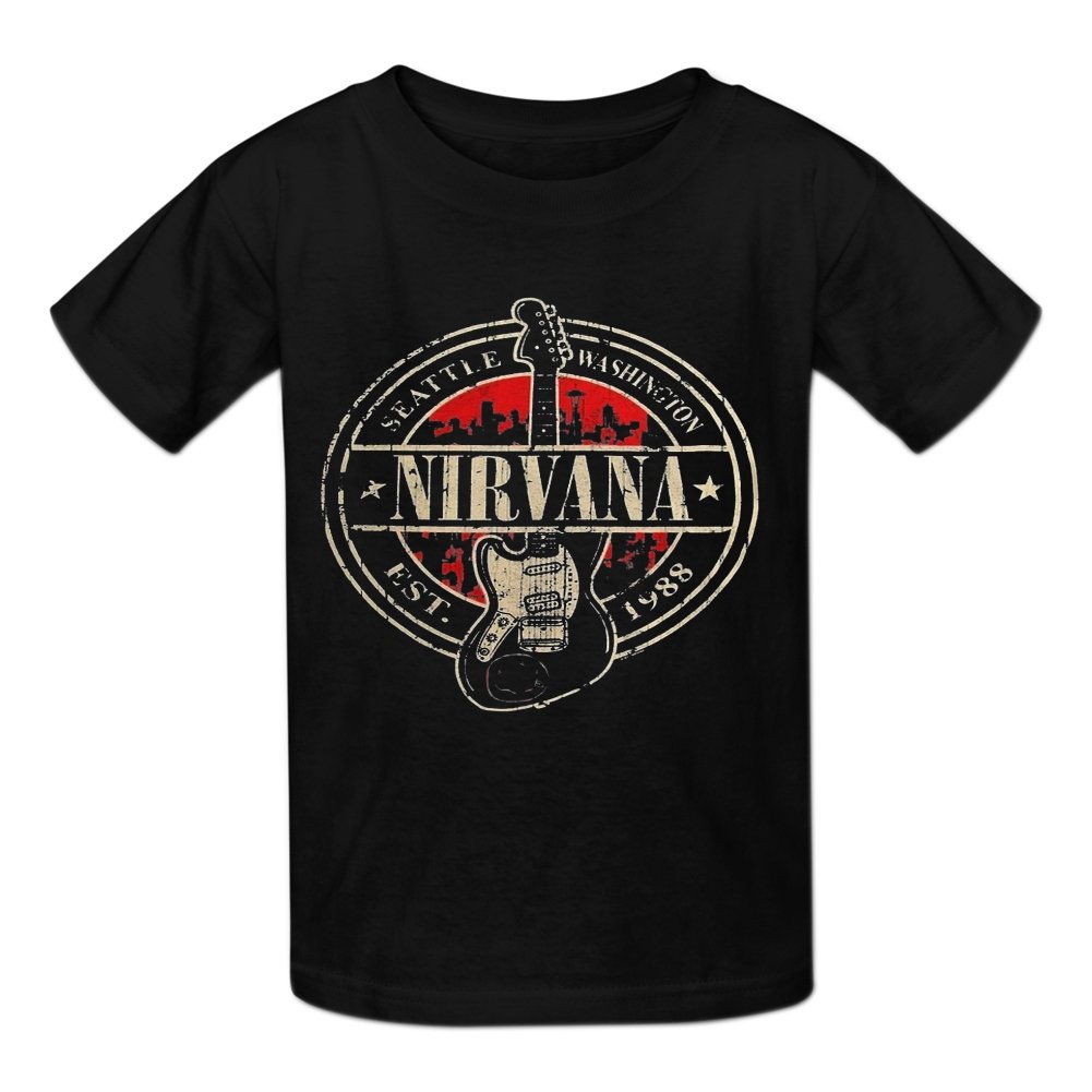 Kidsloveit Kids Boys' Nirvana Established 1988 Guitar Stand Graphic Short Sleeve T-shirts