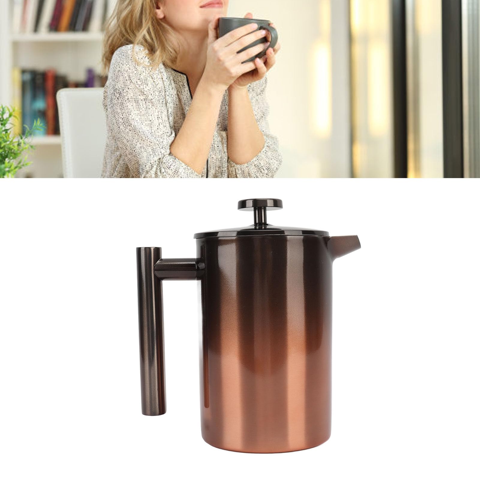 Cafetera de prensa francesa, prensa de café de acero inoxidable con filtro, cafetera de doble capa, prensas de café de viaje para camping y viajes al aire libre (800 ml)